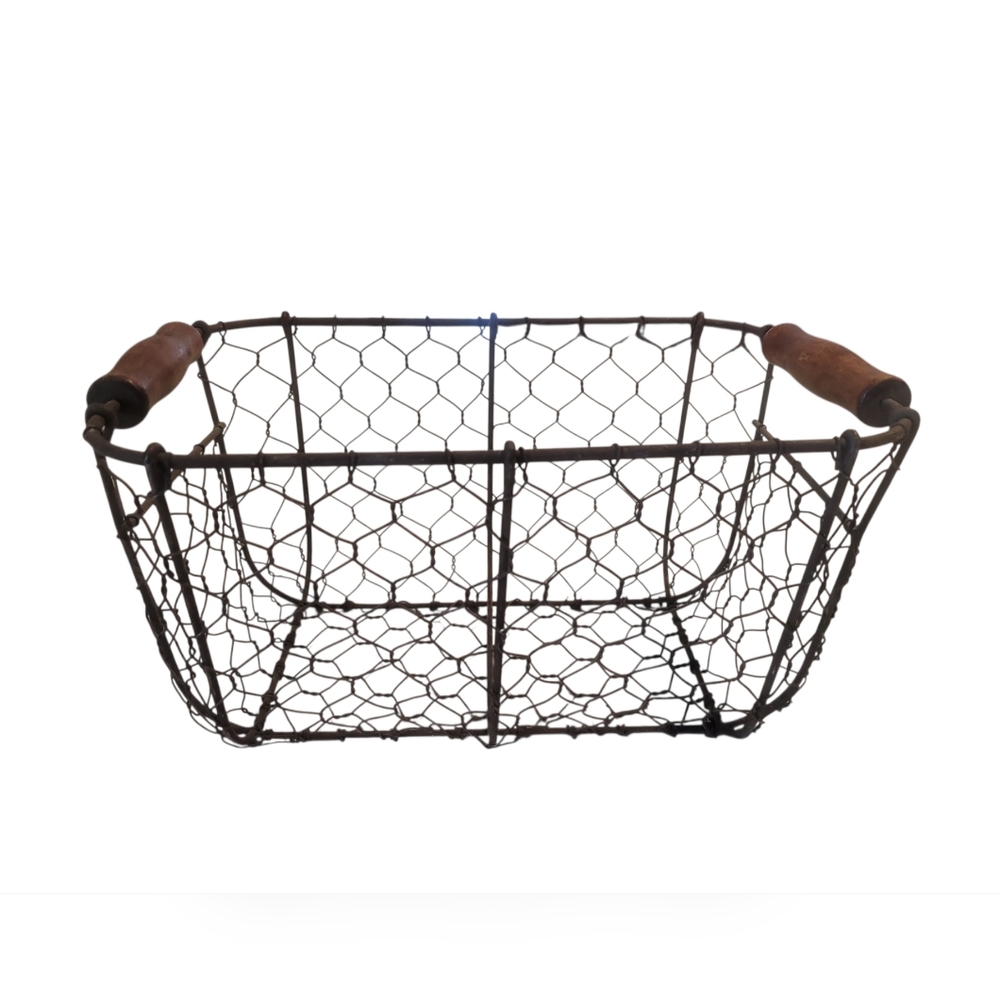 Rustic Wire Basket with Wooden Handles
